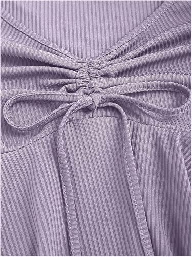 GineInkCreations Elegant Lavender Ruched Peplum Bell Sleeve Top