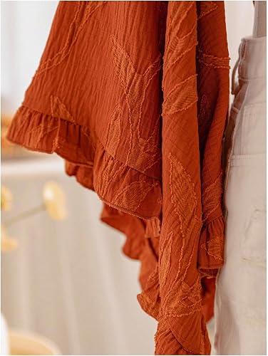 GineInkCreations Elegant Rust Floral Tie-Front Bell Sleeve Crop Top