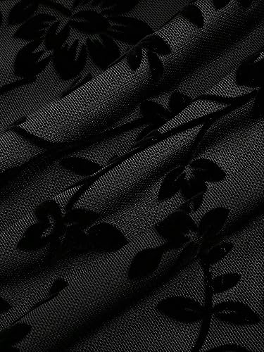 GineInkCreations Elegant Black Floral Lace Bell Sleeve Sheer Crop Top