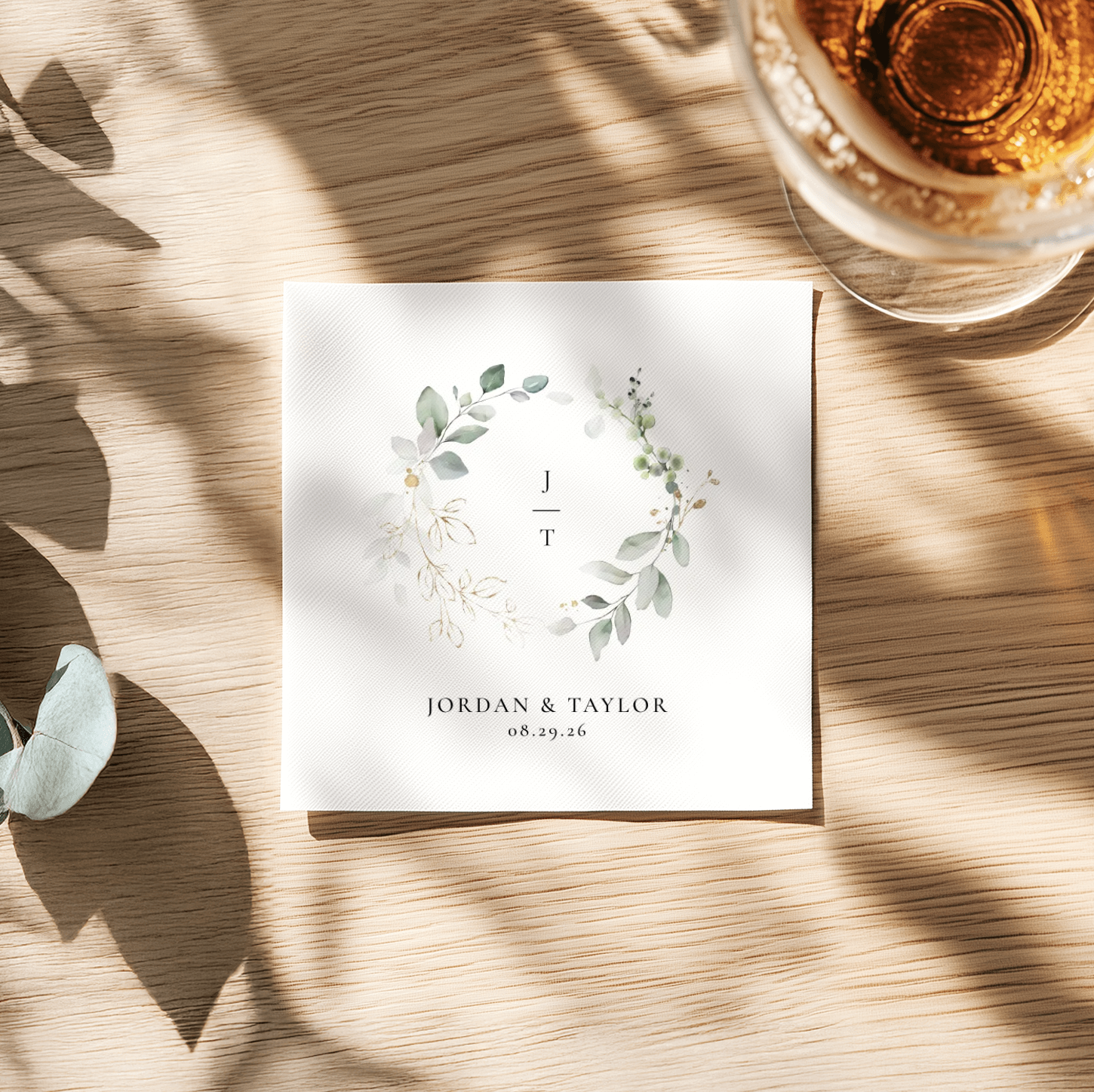 Personalized Eucalyptus Wedding Cocktail & Luncheon Napkins
