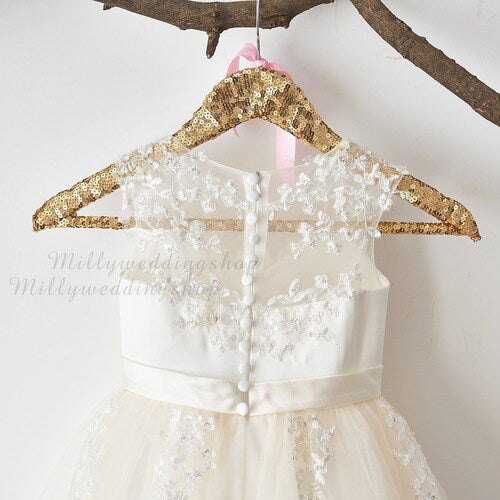 Illusion Sheer Lace Flower Girl Dress