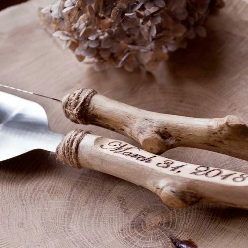 Rustic Driftwood Wedding Cake Knife & Server Set