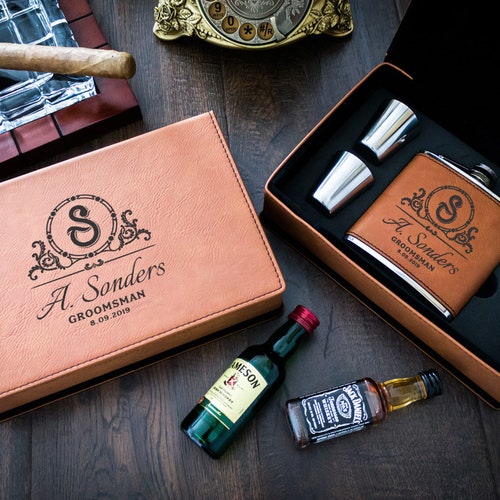 Leather Flask Gift Set