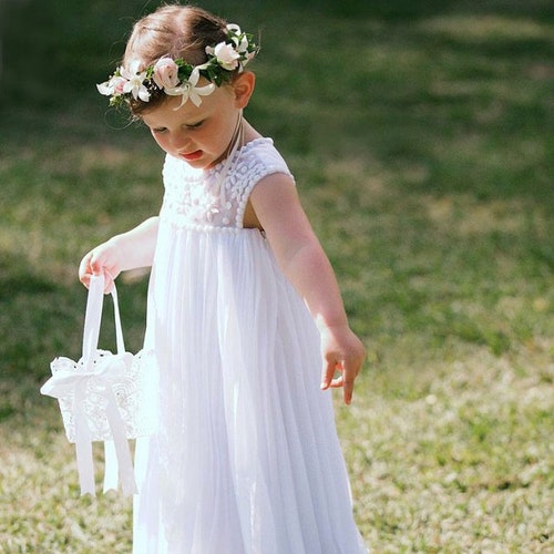 Lace Flower Girl Basket with Satin Ribbon Handle
