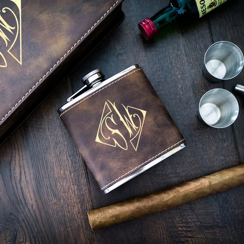 Leather Flask Gift Set