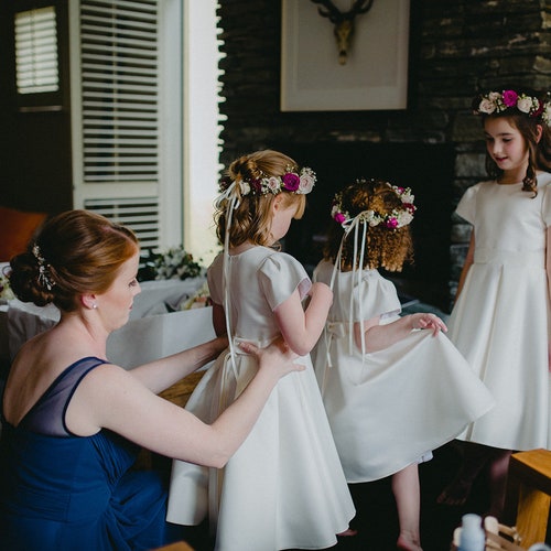 Elegant Satin Flower Girl Dress – Simple Light Ivory Wedding Dress with Sash