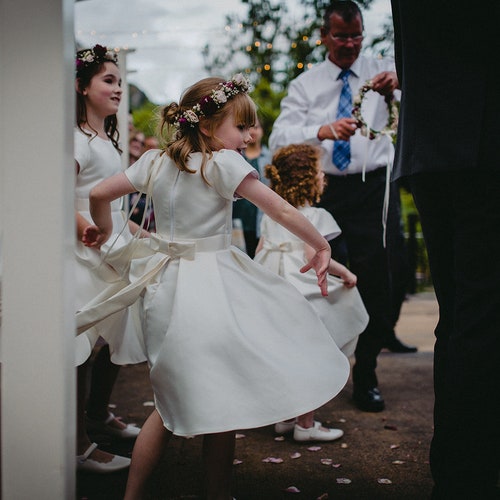 Elegant Satin Flower Girl Dress – Simple Light Ivory Wedding Dress with Sash