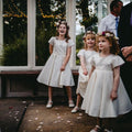 Elegant Satin Flower Girl Dress – Simple Light Ivory Wedding Dress with Sash