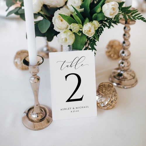 Editable Luxury Wedding Table Numbers Template – Printable (4x6 & 5x7)