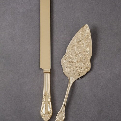 Personalized Engraved Gold Wedding Cake Knife & Server Set