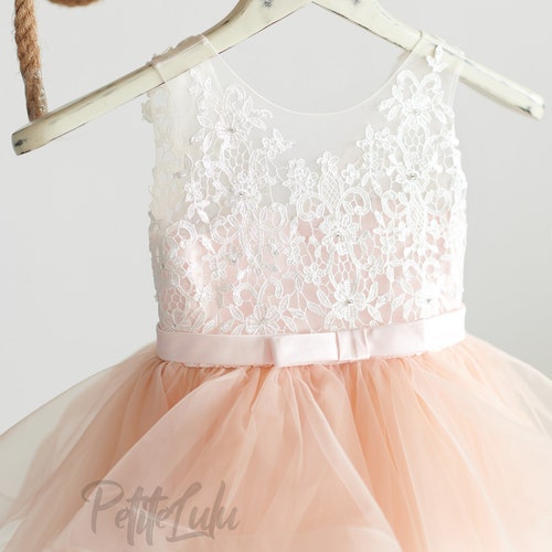 Ivory Flower Girl Dress with Beaded Lace, Satin, Tulle & Organza – Princess Floor-Length Ball Gown