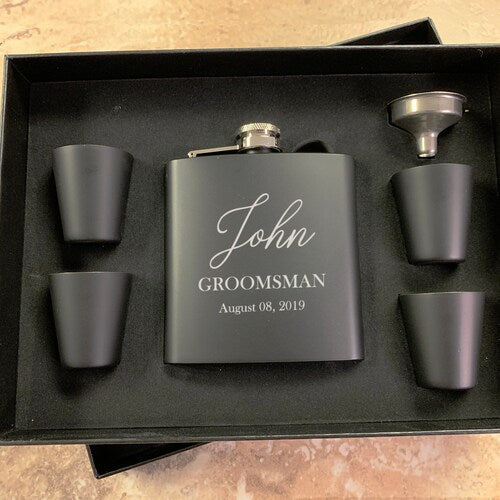 Engraved Black Flask