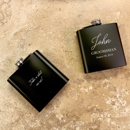 Engraved Black Flask