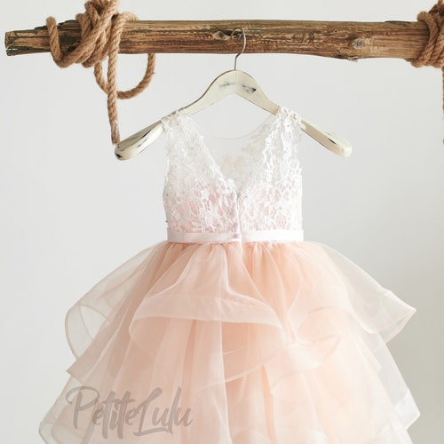 Ivory Flower Girl Dress with Beaded Lace, Satin, Tulle & Organza – Princess Floor-Length Ball Gown