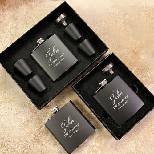 Engraved Black Flask