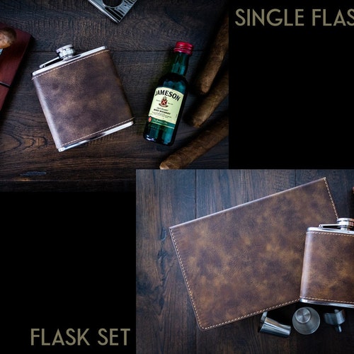 Leather Flask Gift Set