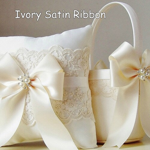 Ivory Flower Girl Basket & Ring Bearer Pillow Set | Lace & Pearl Accent