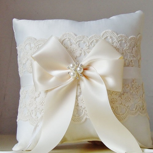 Ivory Flower Girl Basket & Ring Bearer Pillow Set