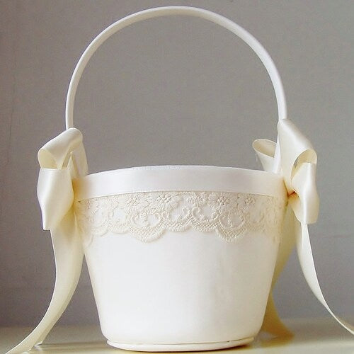 Ivory Flower Girl Basket & Ring Bearer Pillow Set