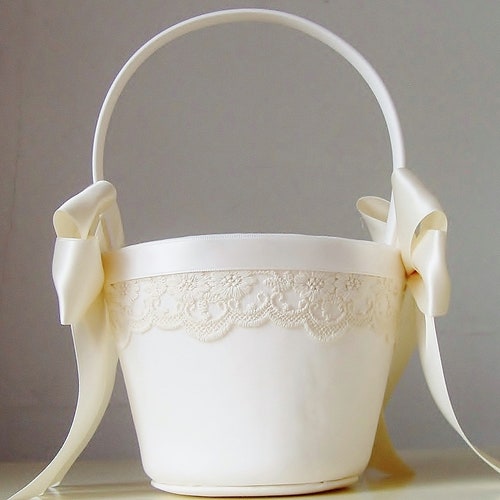 Ivory Flower Girl Basket & Ring Bearer Pillow Set | Lace & Pearl Accent