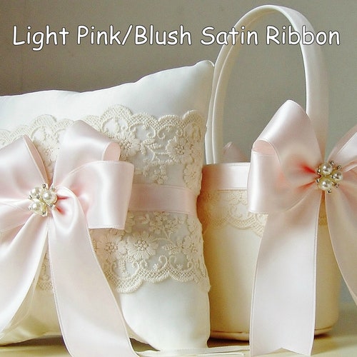 Ivory Flower Girl Basket & Ring Bearer Pillow Set | Lace & Pearl Accent