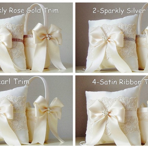Ivory Flower Girl Basket & Ring Bearer Pillow Set