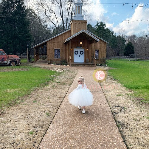 Handmade Ivory Flower Girl Dress with Long Sleeves & Tulle Skirt