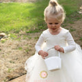 Handmade Ivory Flower Girl Dress with Long Sleeves & Tulle Skirt