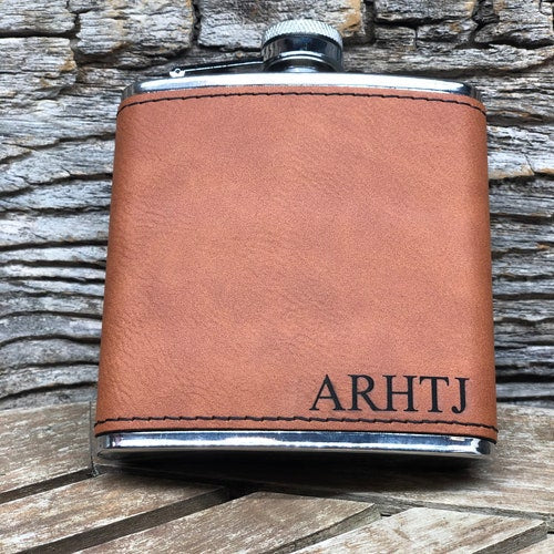 Engraved Leather Hip Flask