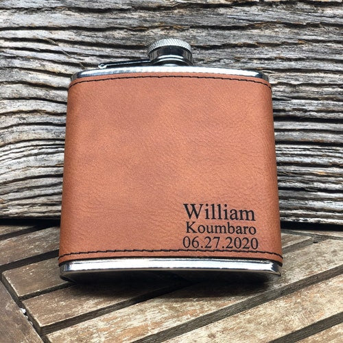 Engraved Leather Hip Flask