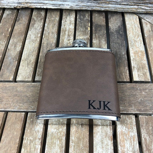 Engraved Leather Hip Flask