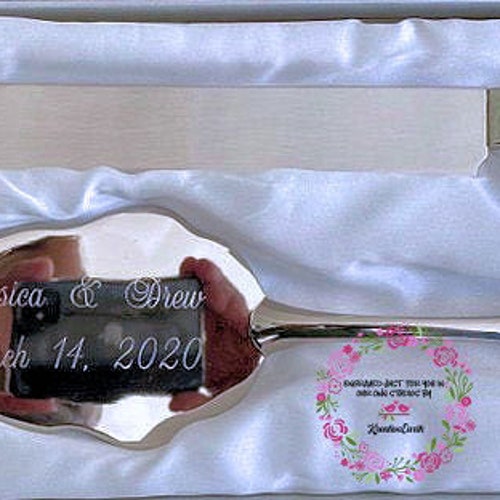 Classic Silver Engraved Wedding Cake Knife & Server Set