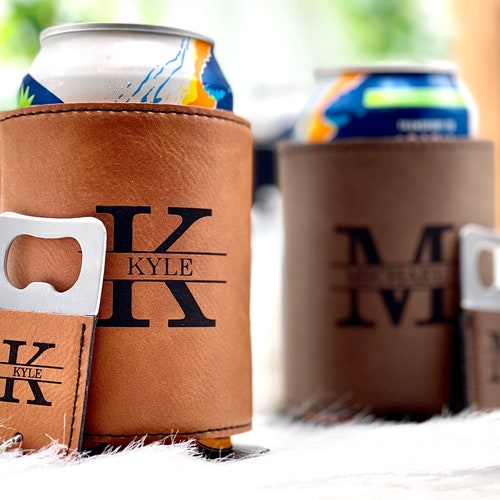 Personalized Can Cooler with Bottle Opener for Groomsmen