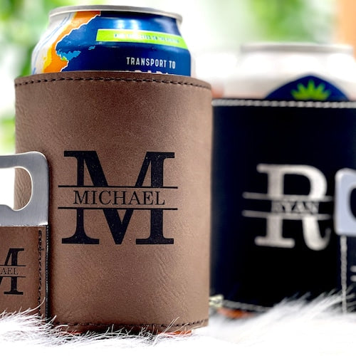 Personalized Can Cooler with Bottle Opener – Groomsmen Gift