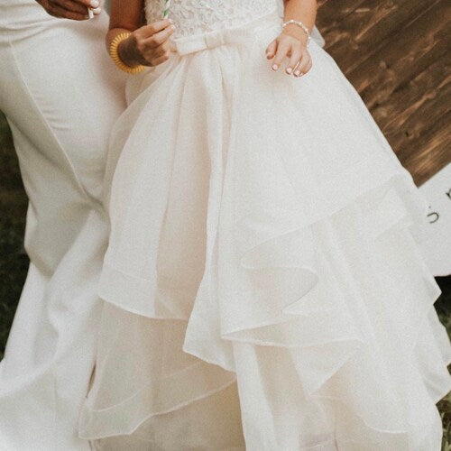 Ivory Flower Girl Dress with Beaded Lace, Satin, Tulle & Organza – Princess Floor-Length Ball Gown