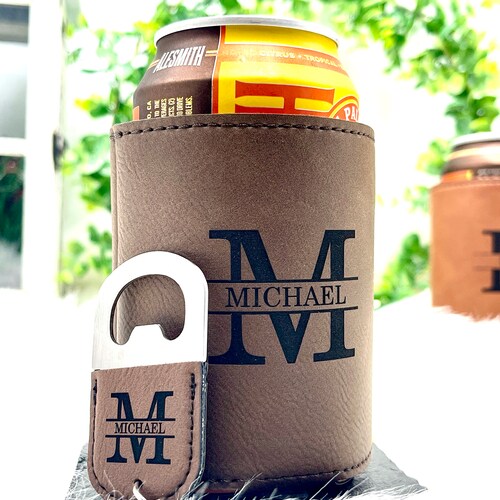Personalized Can Cooler with Bottle Opener for Groomsmen