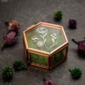 Personalized Hexagon Glass Ring Box with Moss | Gold or Rose Gold