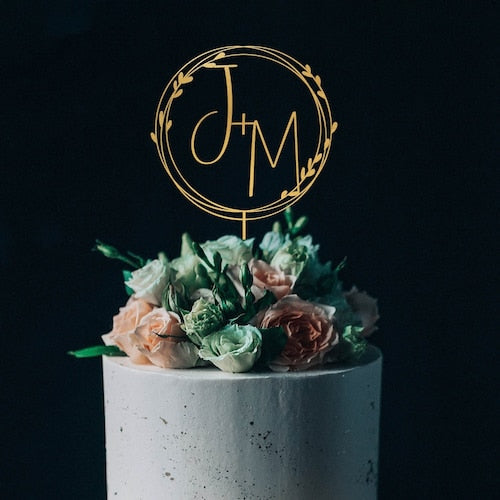 Gold Monogram Cake Topper – Personalized Custom Initials