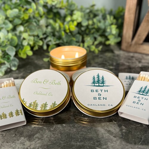 Personalized Soy Candle Wedding Favors with Match Set