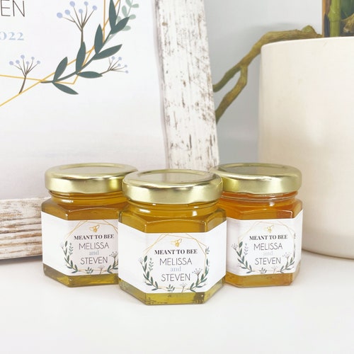 "Meant to Bee" Honey Wedding Favors with Personalized Labels