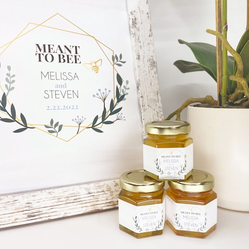 "Meant to Bee" Honey Wedding Favors with Personalized Labels