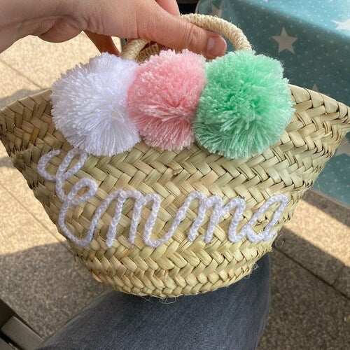 Personalized Rustic Straw Flower Girl Basket