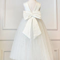 Ivory Pearl Flower Girl Dress with V-Back and Tulle Skirt