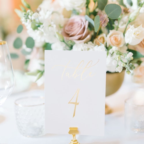 Gold Wedding Table Numbers – Elegant Gold Foil Table Numbers on Ivory or White Cardstock