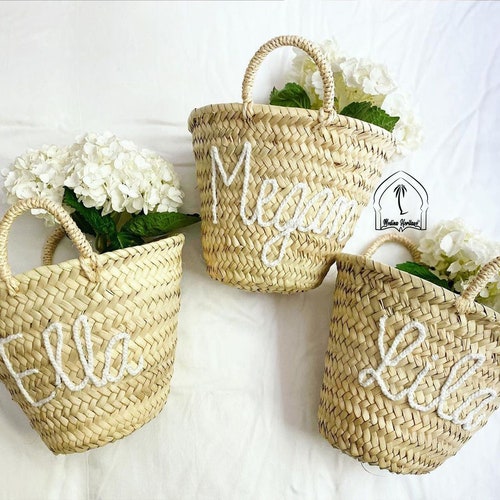Personalized Rustic Straw Flower Girl Basket
