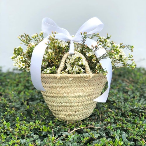 Personalized Rustic Straw Flower Girl Basket