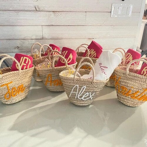 Personalized Rustic Straw Flower Girl Basket