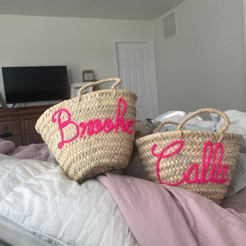 Personalized Rustic Straw Flower Girl Basket