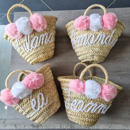 Personalized Rustic Straw Flower Girl Basket