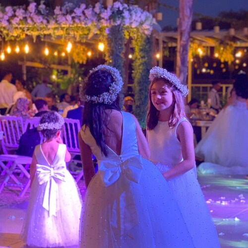 Ivory Pearl Flower Girl Dress with V-Back and Tulle Skirt